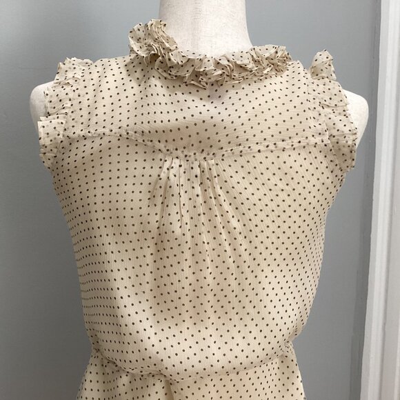 J. Crew 100% silk polka dot ruffle v-neck sleeveless wrap blouse size 0 cream - Picture 11 of 15